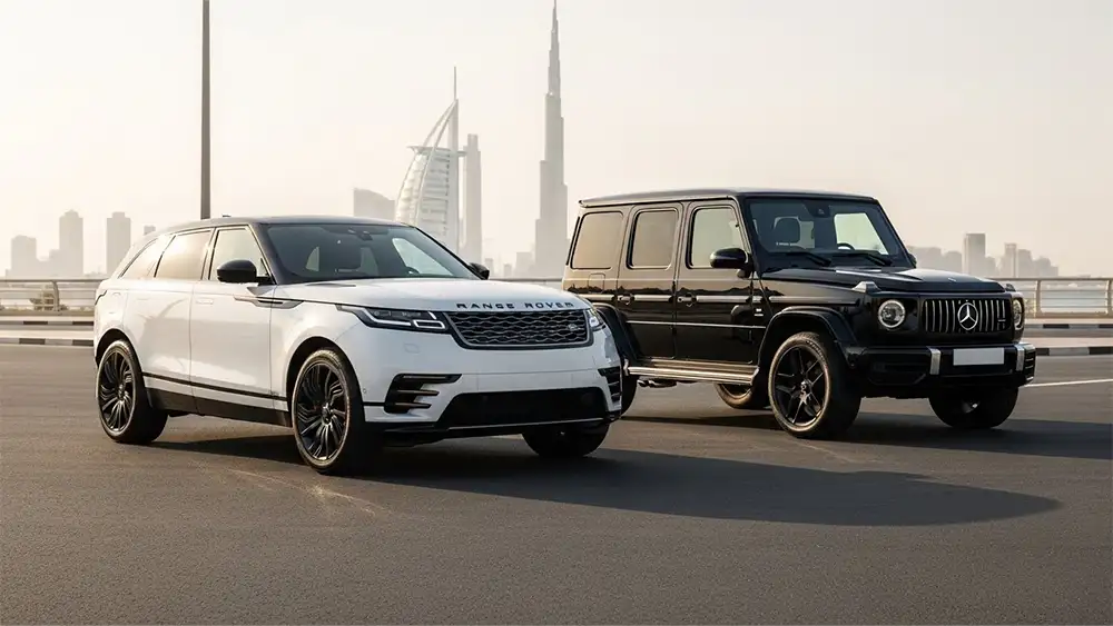 Illustrative image showing a well-maintained rental car undergoing inspection