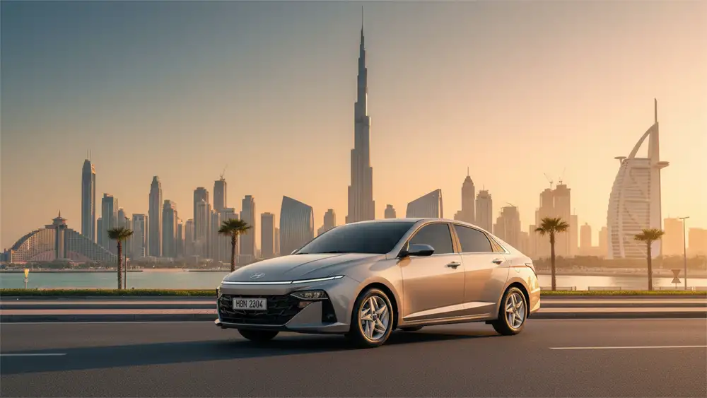 Illustrative image showing a well-maintained rental car undergoing inspection