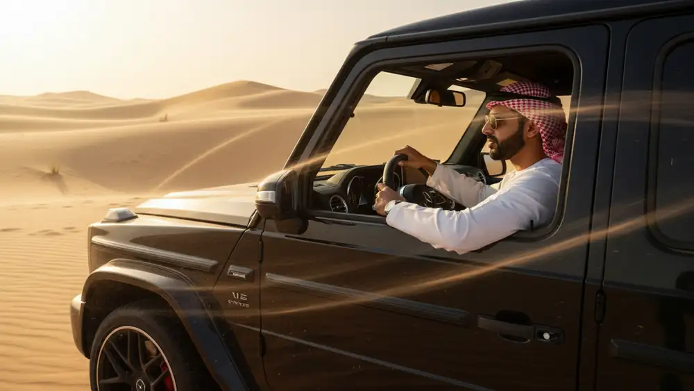 Engine bay of a clean, serviced Al Qudrah rental car